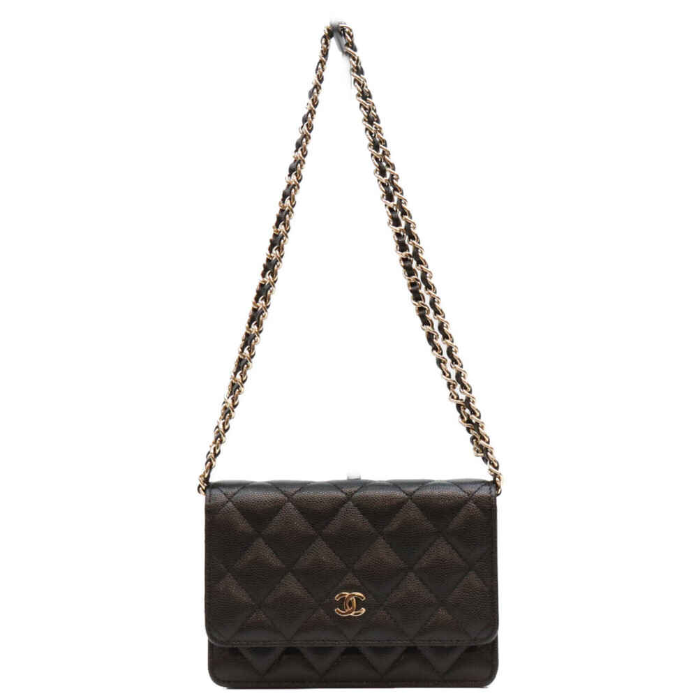 CHANEL AP1649 Black Caviar Leather Mini Chain Wallet Shoulder Bag with Gold H...